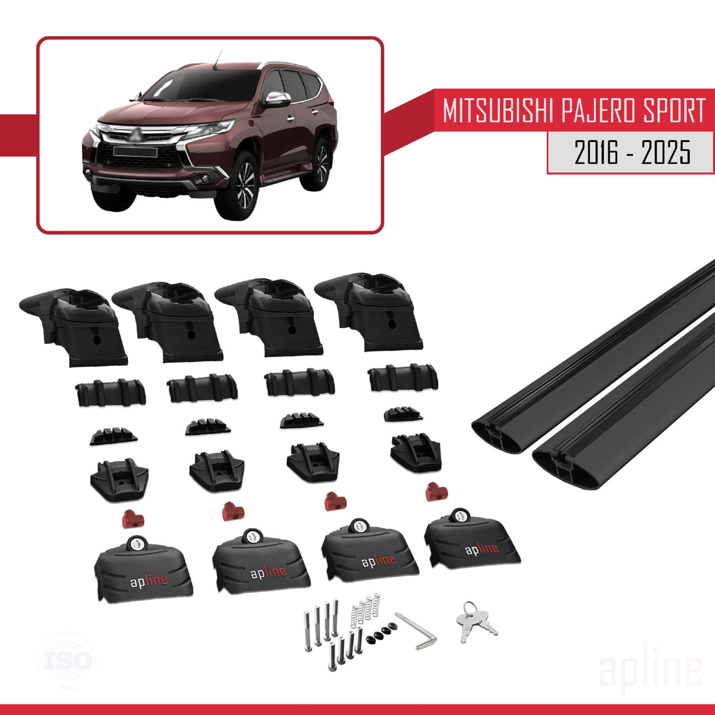 Compatible avec Mitsubishi Pajero Sport 3 2016-2025 ACE-2 Barres de Toit Railing Porte-Bagages de Voiture Noir Aluminium 2 Barres