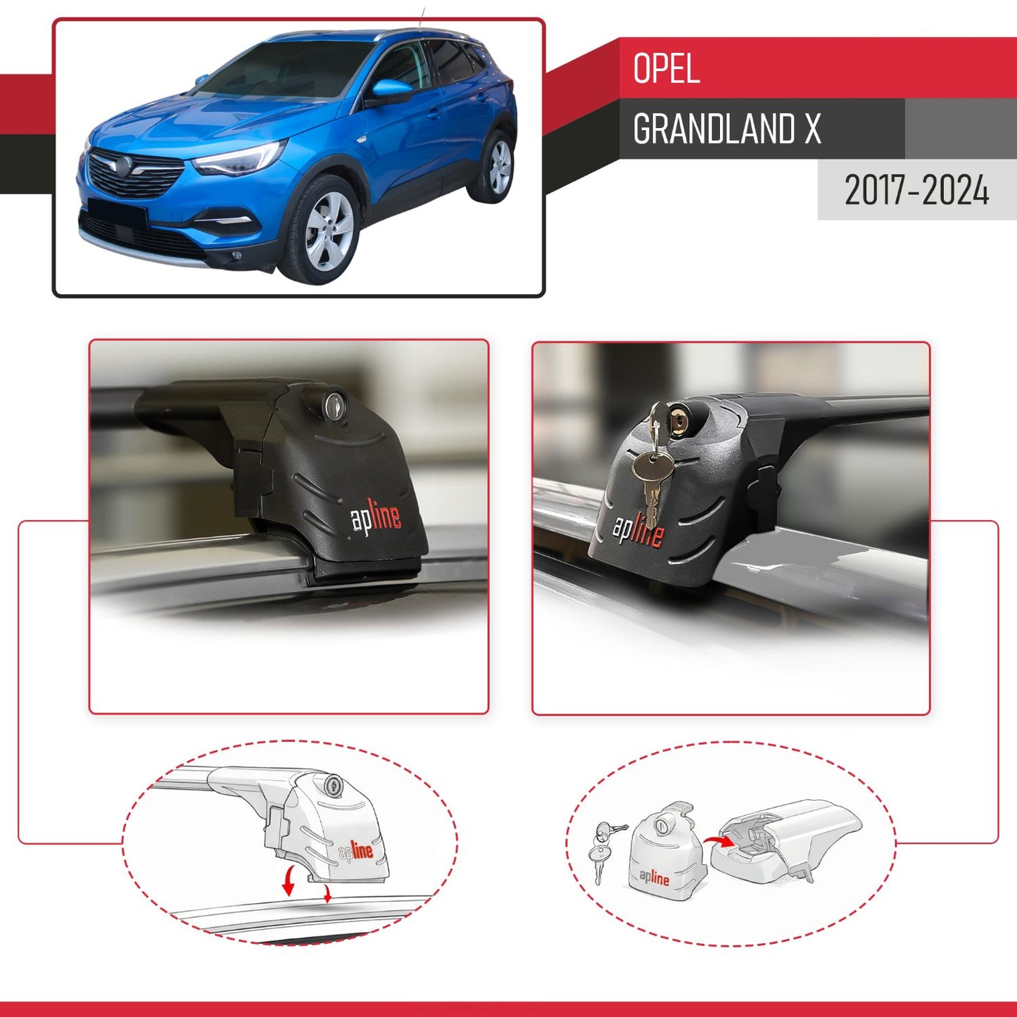 Compatible con Opel Grandland X 2018-2021 ACE-2 Barras de Techo Auto Portaequipajes Barras Transversales Negro Aluminio 2 Barras