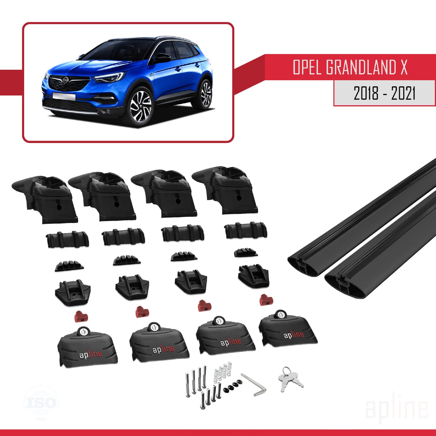 Compatible avec Opel Grandland X 2018-2021 ACE-2 Barres de Toit Railing Porte-Bagages de Voiture Noir Aluminium 2 Barres