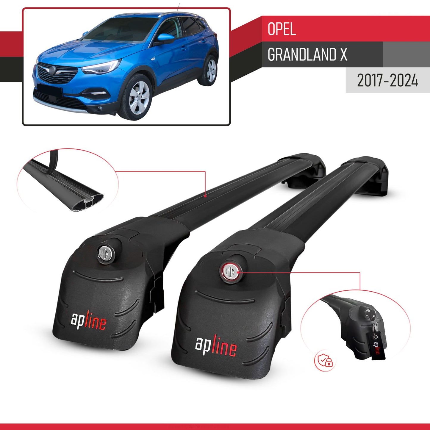Compatible con Opel Grandland X 2018-2021 ACE-2 Barras de Techo Auto Portaequipajes Barras Transversales Negro Aluminio 2 Barras