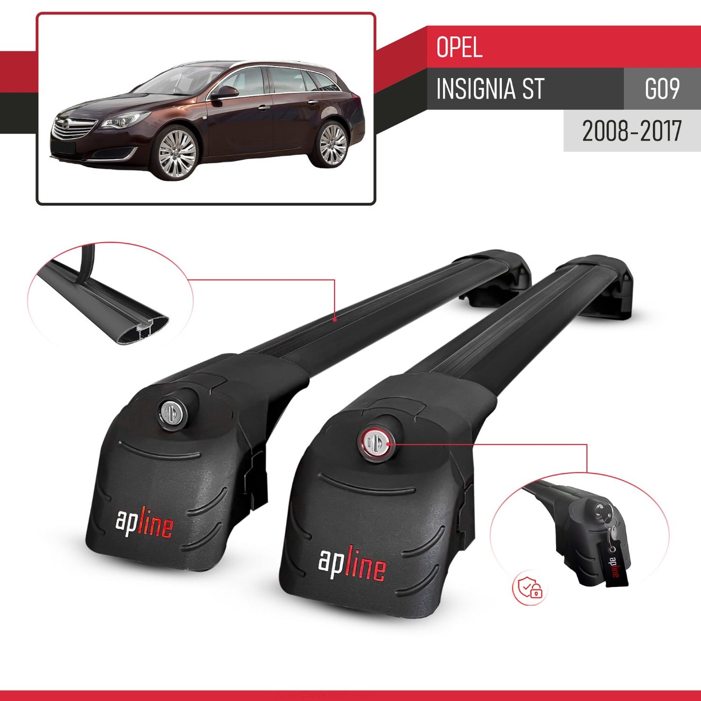 Compatible con Opel Insignia (G09) ST 2009-2017 ACE-2 Barras de Techo Auto Portaequipajes Barras Transversales Negro Aluminio 2 Barras
