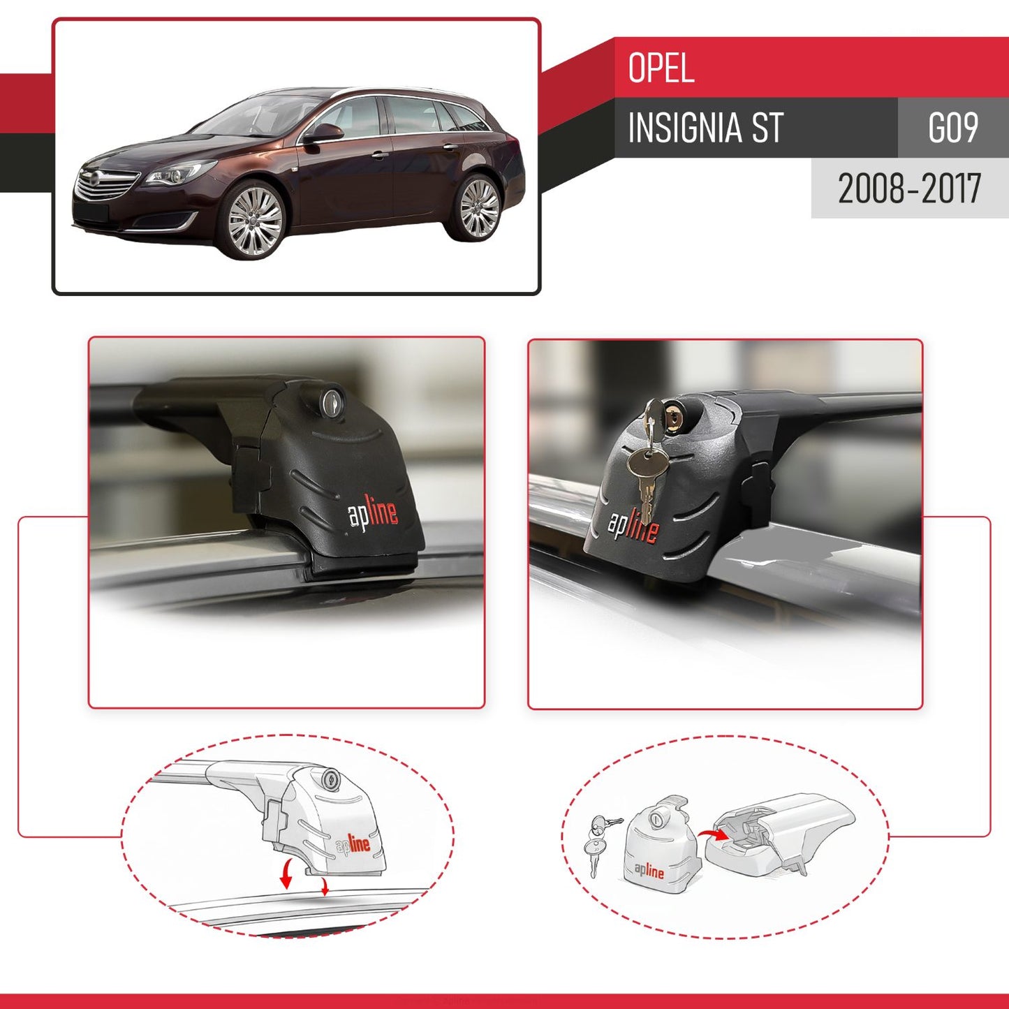 Compatible con Opel Insignia (G09) ST 2009-2017 ACE-2 Barras de Techo Auto Portaequipajes Barras Transversales Negro Aluminio 2 Barras