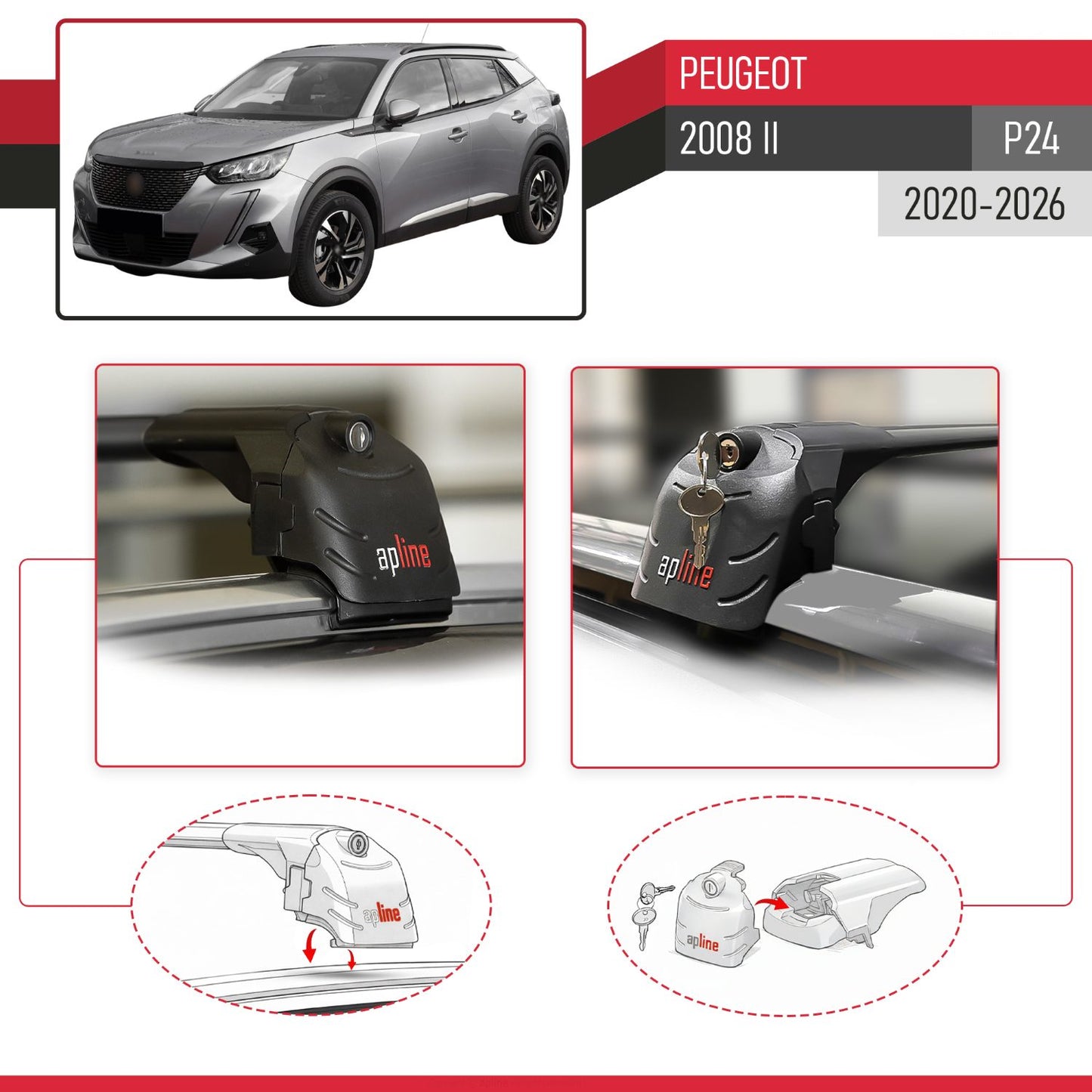 Compatible con Peugeot 2008 II (P24) 2020-2025 ACE-2 Barras de Techo Auto Portaequipajes Barras Transversales Negro Aluminio 2 Barras