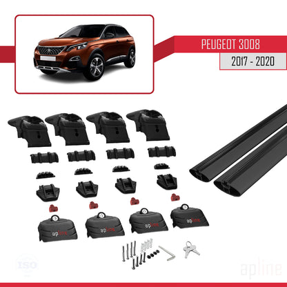 Compatible avec Peugeot 3008 II (P84) Pre-Facelift 2017-2020 ACE-2 Barres de Toit Railing Porte-Bagages de Voiture Noir Aluminium 2 Barres