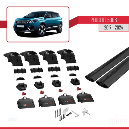 Compatible avec Peugeot 5008 II (P87) 2017-2024 ACE-2 Barres de Toit Railing Porte-Bagages de Voiture Noir Aluminium 2 Barres