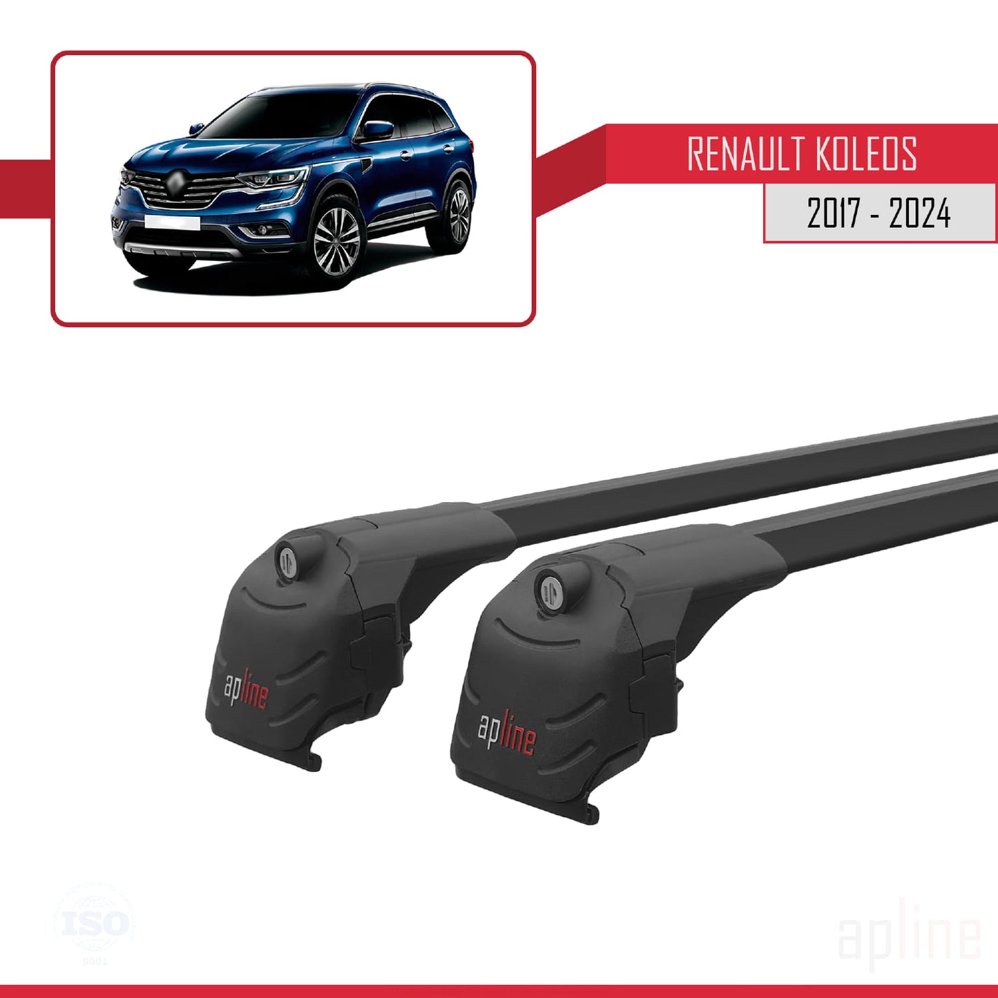 Compatible avec Renault Koleos 2 (HC) 2017-2024 ACE-2 Barres de Toit Railing Porte-Bagages de Voiture Noir Aluminium 2 Barres
