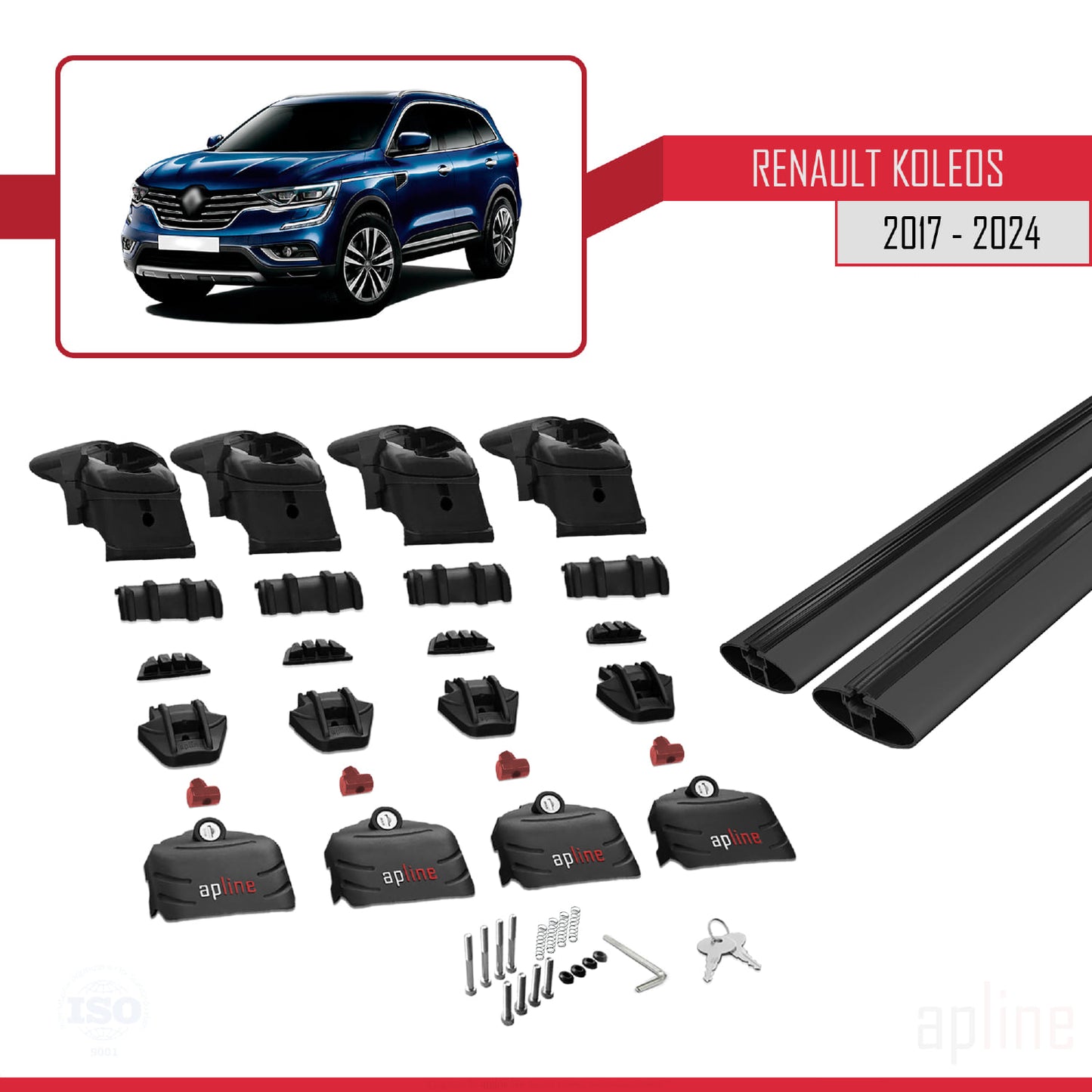 Compatible avec Renault Koleos 2 (HC) 2017-2024 ACE-2 Barres de Toit Railing Porte-Bagages de Voiture Noir Aluminium 2 Barres