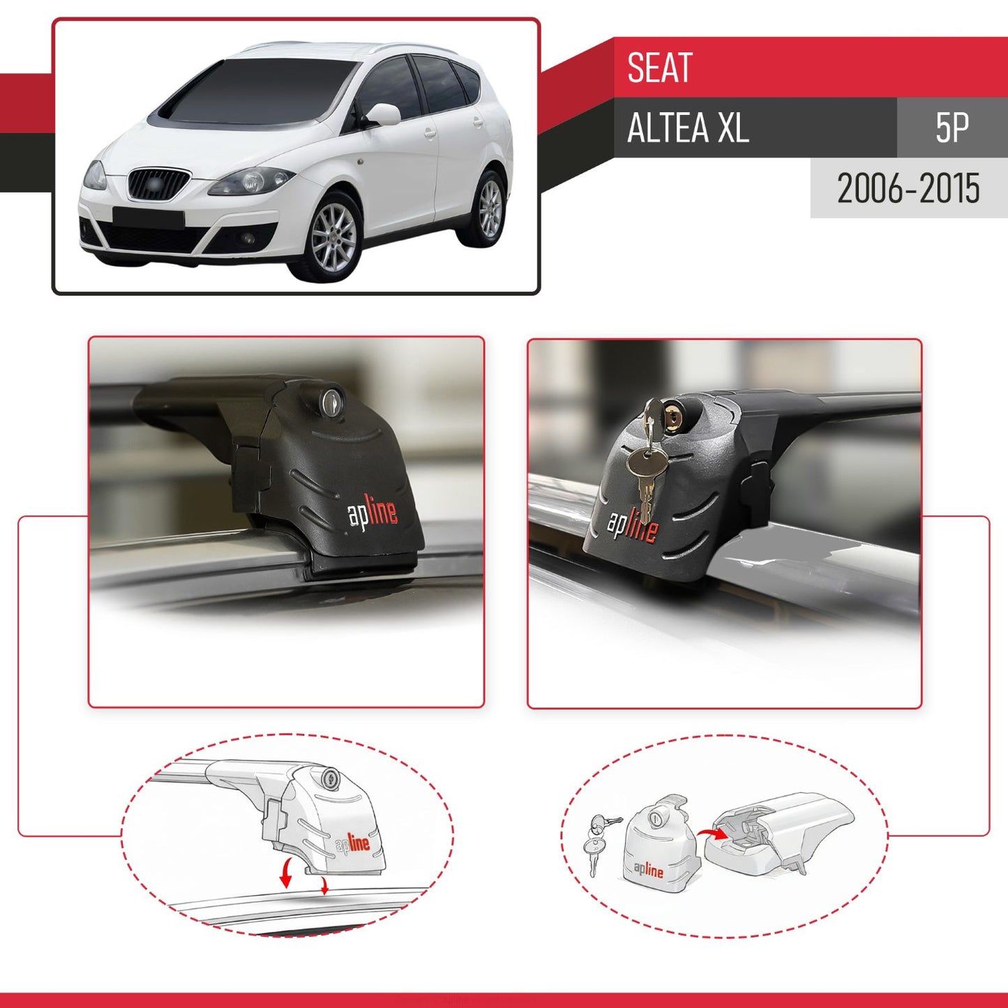 Compatible con Seat Altea XL 2006-2015 ACE-2 Barras de Techo Auto Portaequipajes Barras Transversales Negro Aluminio 2 Barras