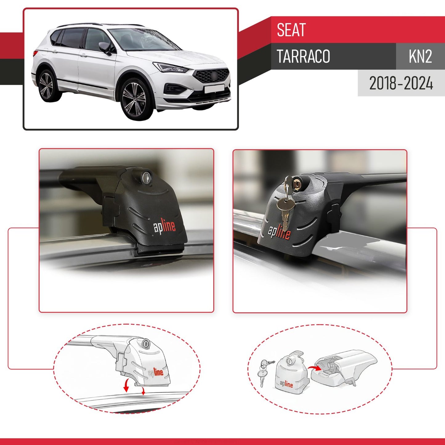 Compatible con Seat Tarraco (KN2) 2018-2024 ACE-2 Barras de Techo Auto Portaequipajes Barras Transversales Negro Aluminio 2 Barras