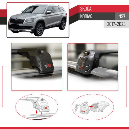 Compatible con Skoda Kodiaq 2017-2023 ACE-2 Barras de Techo Auto Portaequipajes Barras Transversales Negro Aluminio 2 Barras