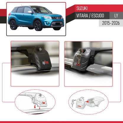 Compatible con Suzuki Vitara/Escudo (LY) 2015-2025 ACE-2 Barras de Techo Auto Portaequipajes Barras Transversales Negro Aluminio 2 Barras