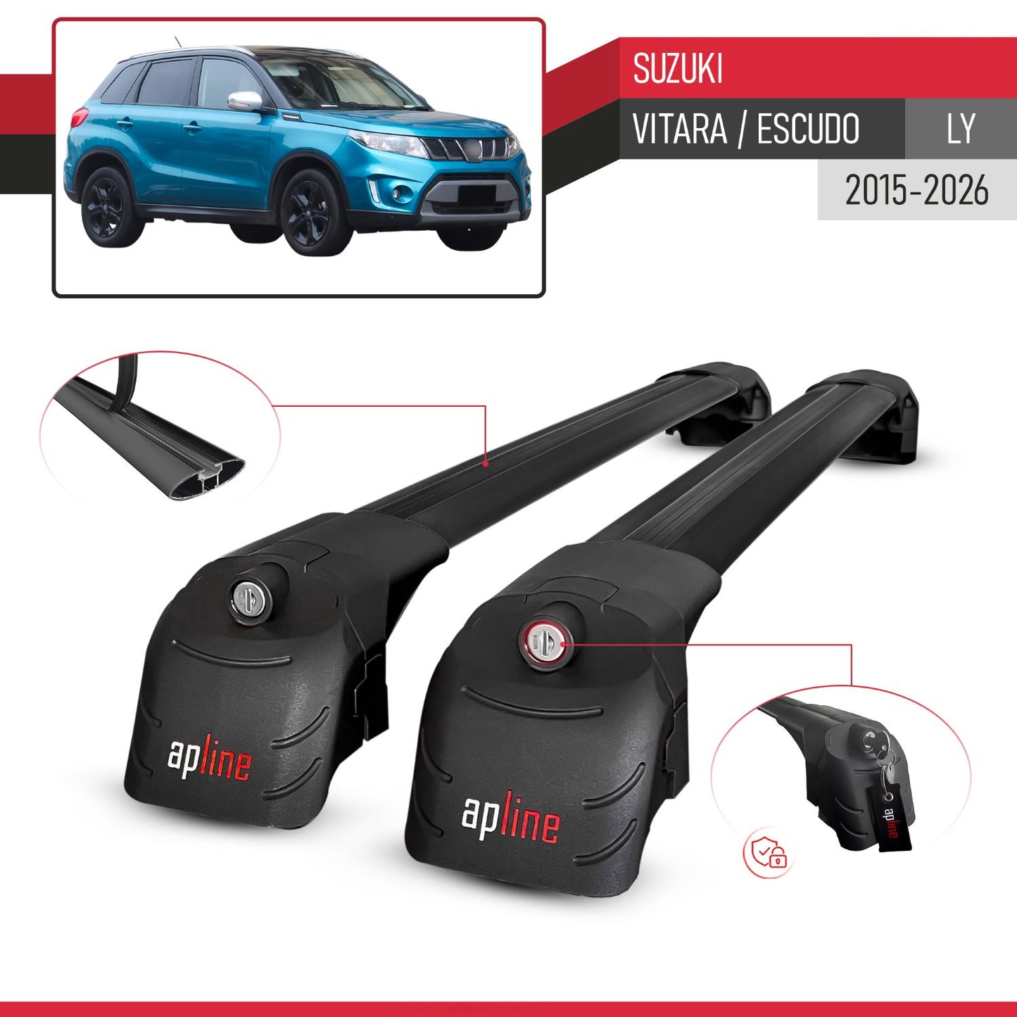 Compatible con Suzuki Vitara/Escudo (LY) 2015-2025 ACE-2 Barras de Techo Auto Portaequipajes Barras Transversales Negro Aluminio 2 Barras