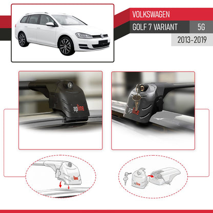 Compatible con Volkswagen Golf 7 (5G) Variant 2013-2019 ACE-2 Barras de Techo Auto Portaequipajes Barras Transversales Negro Aluminio 2 Barras