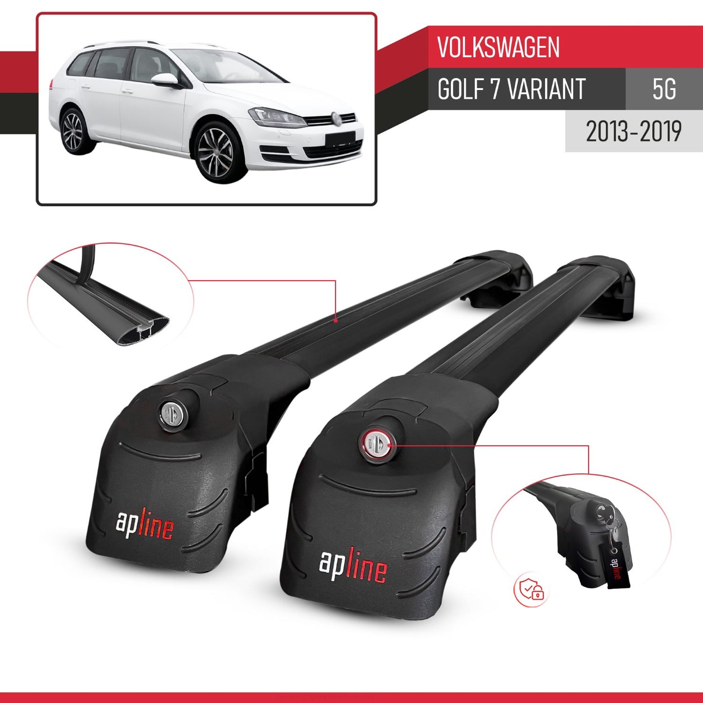 Compatible con Volkswagen Golf 7 (5G) Variant 2013-2019 ACE-2 Barras de Techo Auto Portaequipajes Barras Transversales Negro Aluminio 2 Barras