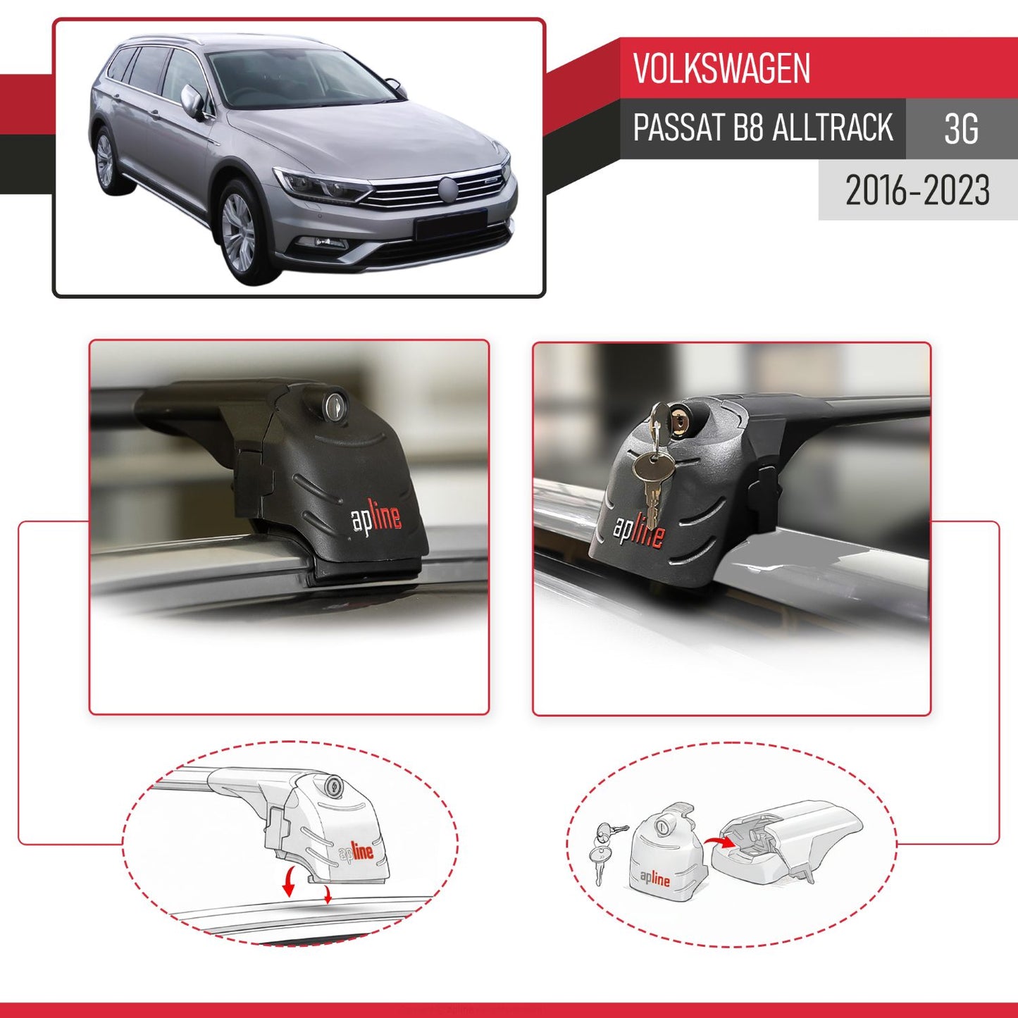 Compatible con Volkswagen Passat B8 (3G) Alltrack 2016-2023 ACE-2 Barras de Techo Auto Portaequipajes Barras Transversales Negro Aluminio 2 Barras