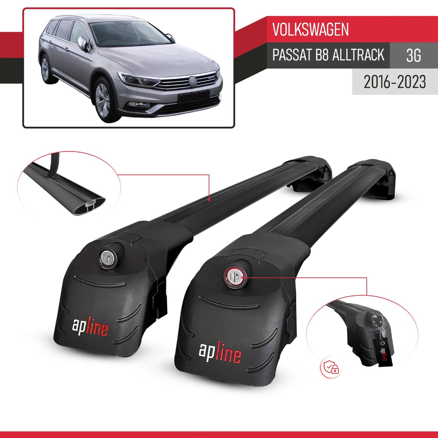 Compatible con Volkswagen Passat B8 (3G) Alltrack 2016-2023 ACE-2 Barras de Techo Auto Portaequipajes Barras Transversales Negro Aluminio 2 Barras