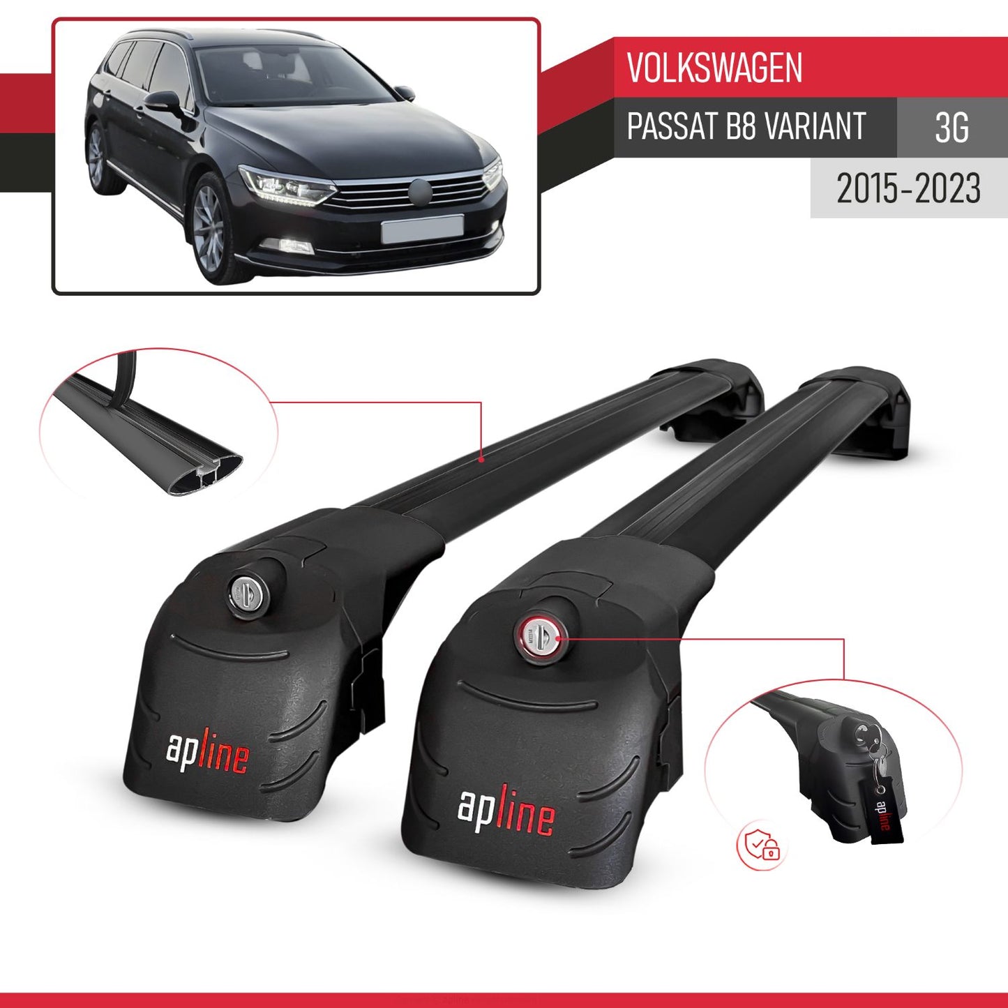 Compatible con Volkswagen Passat B8 (3G) Variant 2015-2023 ACE-2 Barras de Techo Auto Portaequipajes Barras Transversales Negro Aluminio 2 Barras