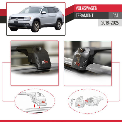 Compatible con Volkswagen Teramont (CA1) 2018-2024 ACE-2 Barras de Techo Auto Portaequipajes Barras Transversales Negro Aluminio 2 Barras