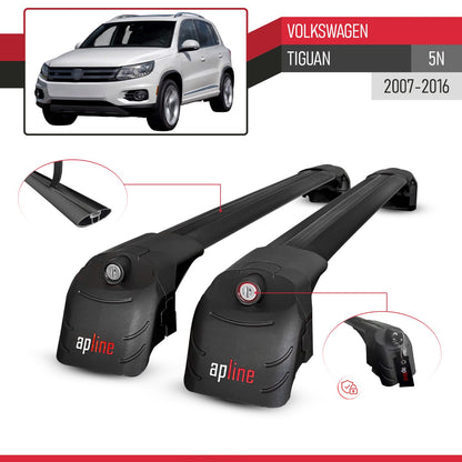 Compatible con Volkswagen Tiguan (5N) 2007-2016 ACE-2 Barras de Techo Auto Portaequipajes Barras Transversales Negro Aluminio 2 Barras