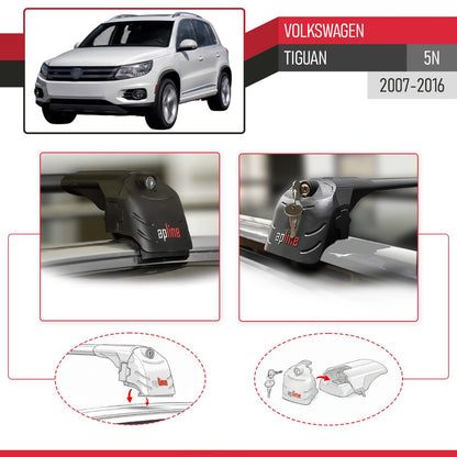 Compatible con Volkswagen Tiguan (5N) 2007-2016 ACE-2 Barras de Techo Auto Portaequipajes Barras Transversales Negro Aluminio 2 Barras