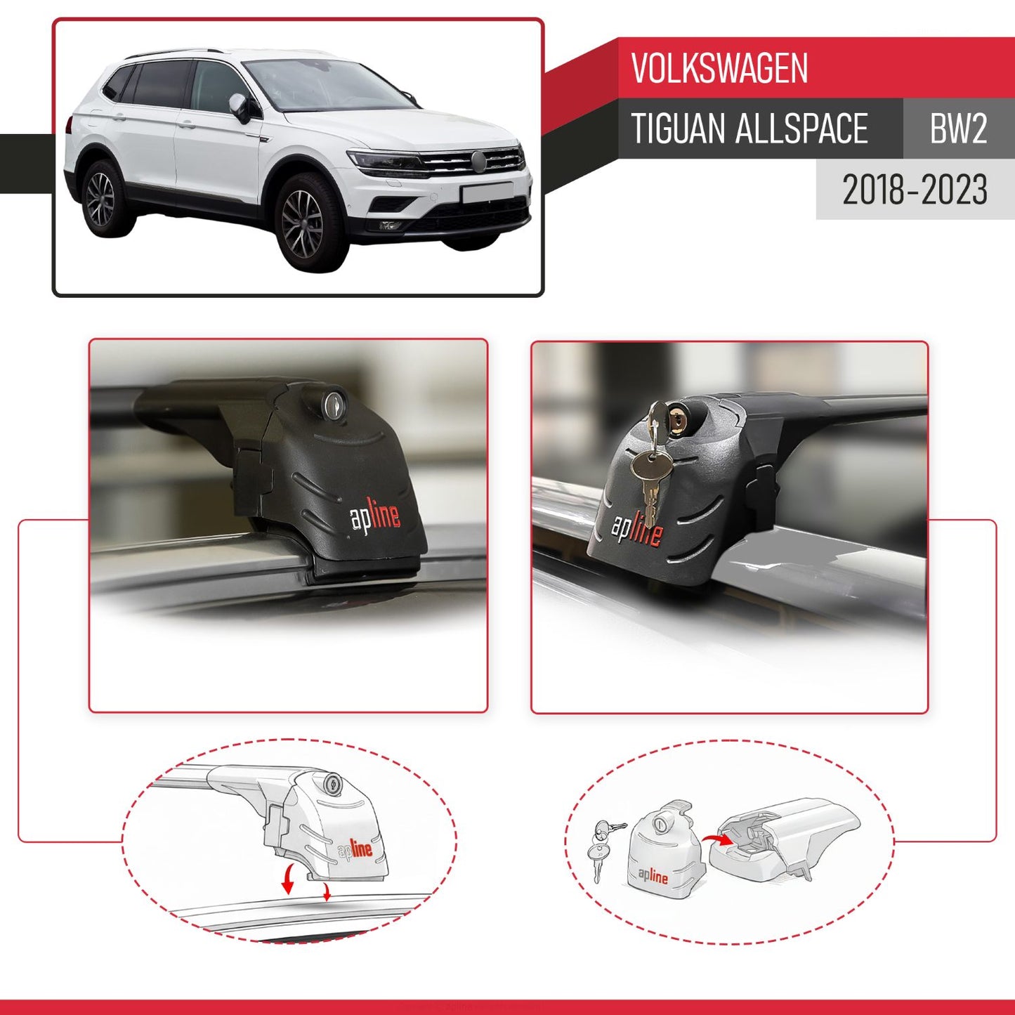 Compatible con Volkswagen Tiguan Allspace (BW) 2018-2023 ACE-2 Barras de Techo Auto Portaequipajes Barras Transversales Negro Aluminio 2 Barras