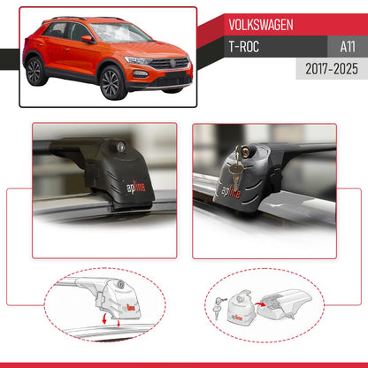 Compatible con Volkswagen T-Roc 2017-2025 ACE-2 Barras de Techo Auto Portaequipajes Barras Transversales Negro Aluminio 2 Barras