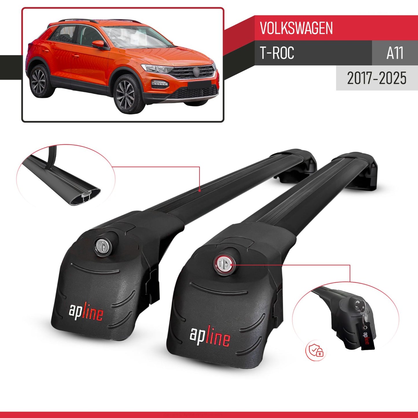 Compatible con Volkswagen T-Roc 2017-2025 ACE-2 Barras de Techo Auto Portaequipajes Barras Transversales Negro Aluminio 2 Barras