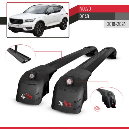 Compatible con Volvo XC40 2018-2025 ACE-2 Barras de Techo Auto Portaequipajes Barras Transversales Negro Aluminio 2 Barras
