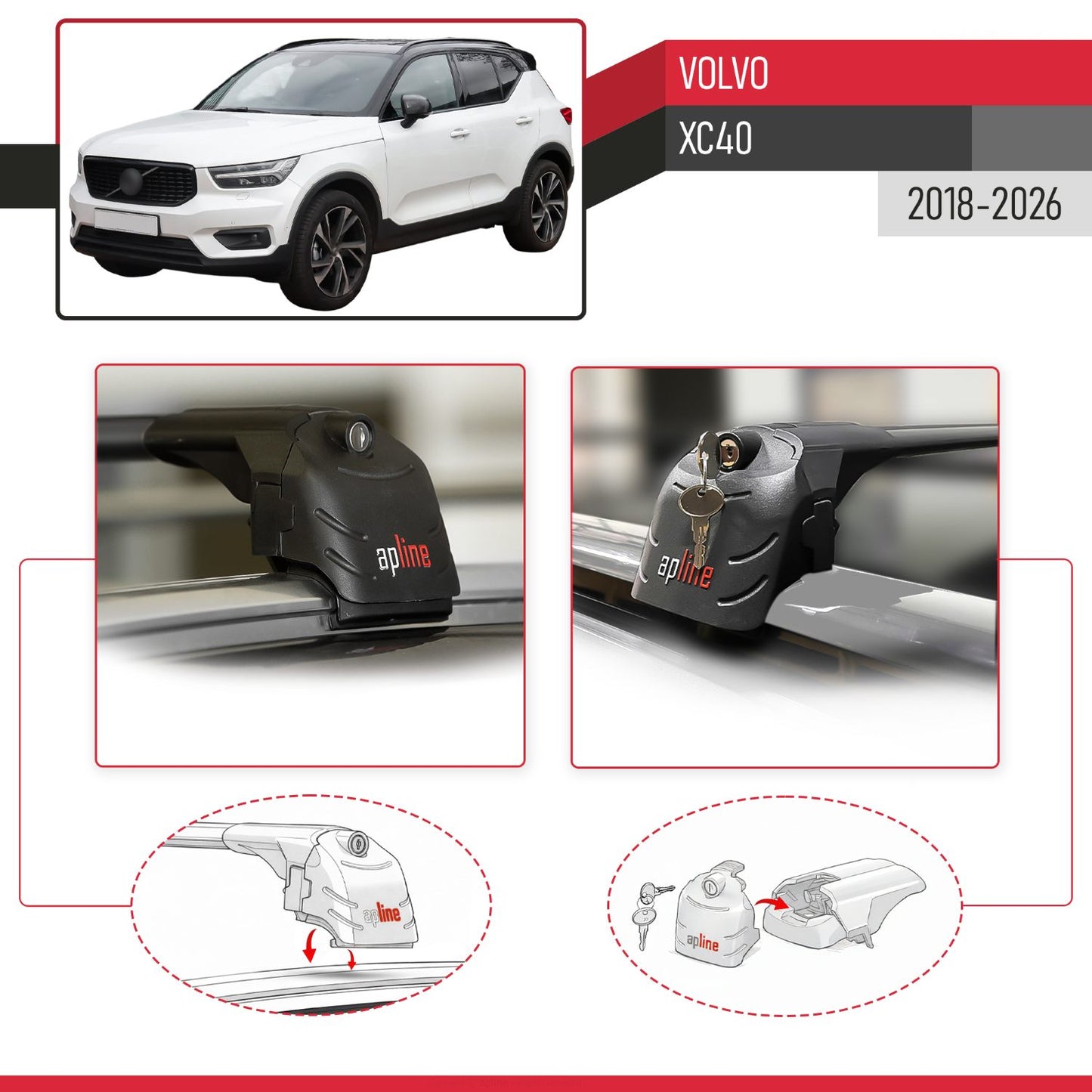 Compatible con Volvo XC40 2018-2025 ACE-2 Barras de Techo Auto Portaequipajes Barras Transversales Negro Aluminio 2 Barras