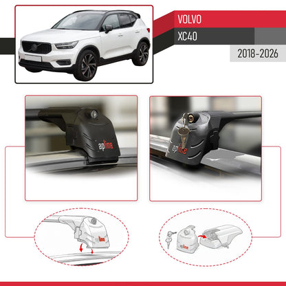 Compatible con Volvo XC40 2018-2025 ACE-2 Barras de Techo Auto Portaequipajes Barras Transversales Negro Aluminio 2 Barras