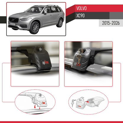Compatible con Volvo XC90 II 2015-2025 ACE-2 Barras de Techo Auto Portaequipajes Barras Transversales Negro Aluminio 2 Barras