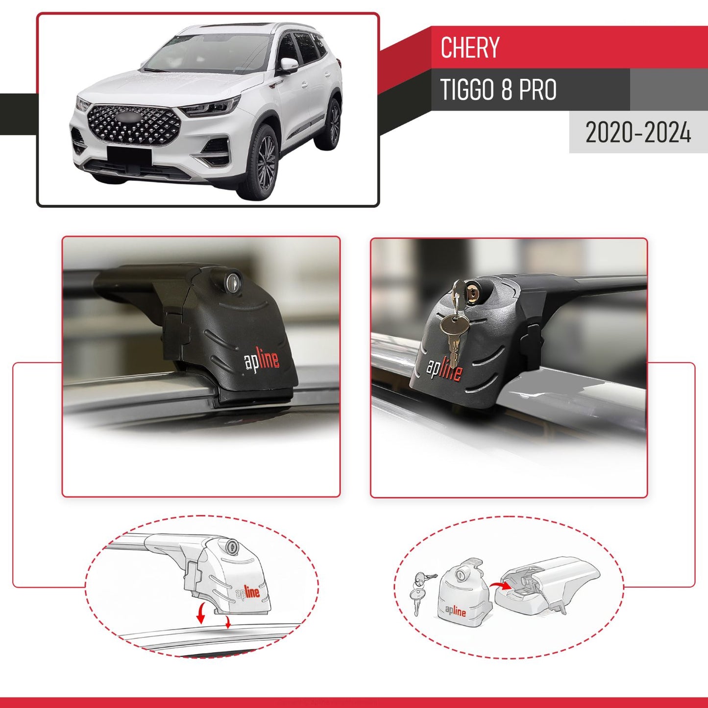 Compatible con Chery Tiggo 8 Pro 2020-2023 ACE-2 Barras de Techo Auto Portaequipajes Barras Transversales Negro Aluminio 2 Barras