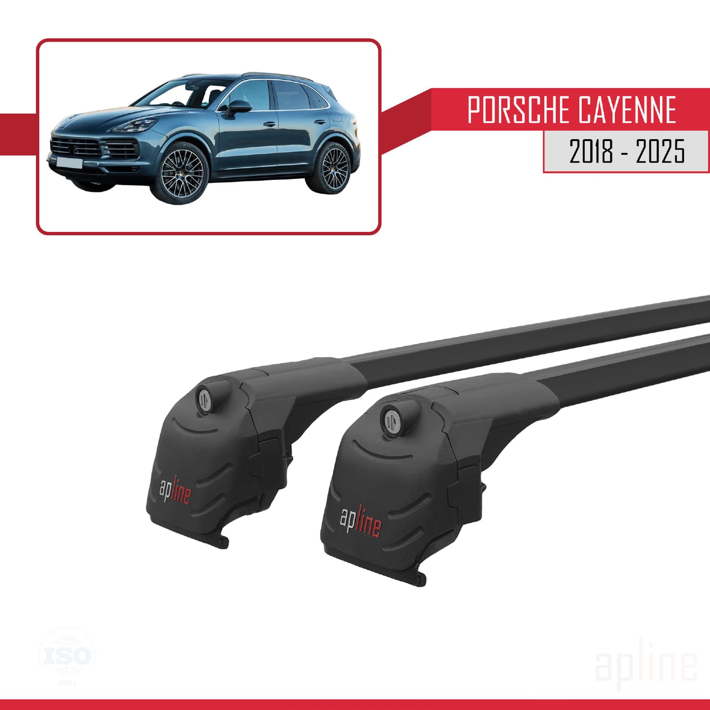 Compatible avec Porsche Cayenne 3 (9YA) 2018-2025 ACE-2 Barres de Toit Railing Porte-Bagages de Voiture Noir Aluminium 2 Barres