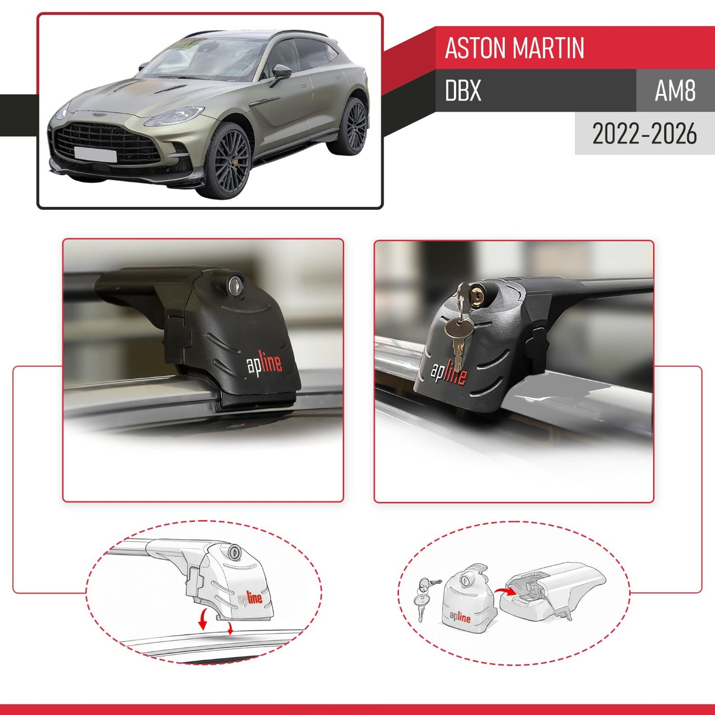 Compatible con Aston Martin (DBX707) 2022-2025 ACE-2 Barras de Techo Auto Portaequipajes Barras Transversales Negro Aluminio 2 Barras