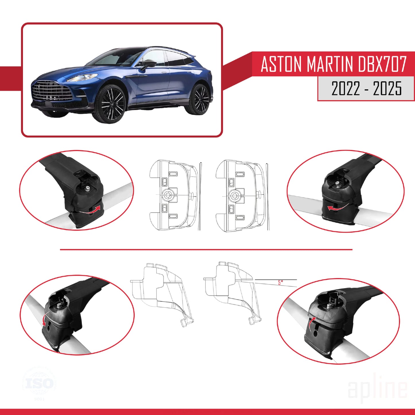 Compatibile con Aston Martin (DBX707) 2022-2025 ACE-2 Barre portatutto per auto Portapacchi in alluminio nero 2 barre