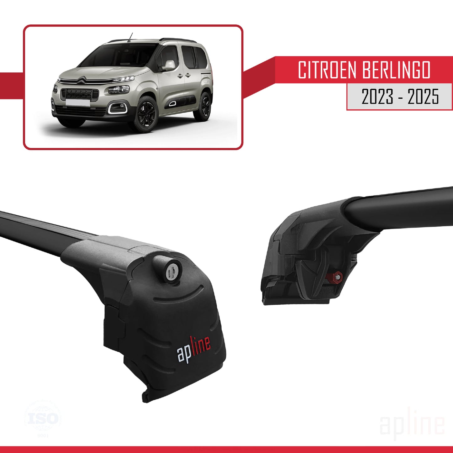 Compatibile con Citroen Berlingo 3 (K9) 2023-2025 ACE-2 Barre portatutto per auto Portapacchi in alluminio nero 2 barre