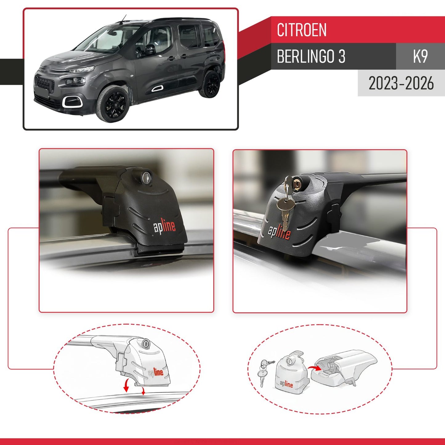 Compatible con Citroen Berlingo 3 (K9) 2023-2025 ACE-2 Barras de Techo Auto Portaequipajes Barras Transversales Negro Aluminio 2 Barras
