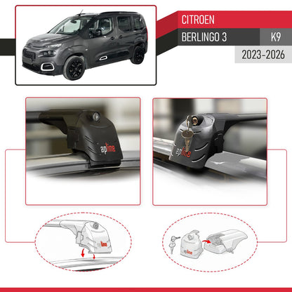 Compatible con Citroen Berlingo 3 (K9) 2023-2025 ACE-2 Barras de Techo Auto Portaequipajes Barras Transversales Negro Aluminio 2 Barras