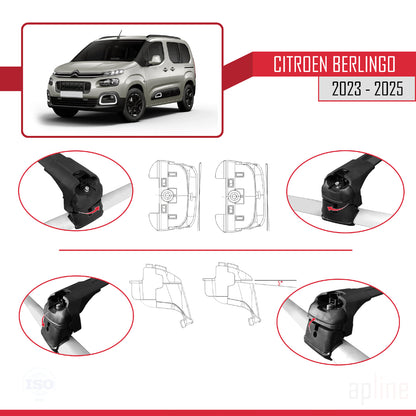 Compatibile con Citroen Berlingo 3 (K9) 2023-2025 ACE-2 Barre portatutto per auto Portapacchi in alluminio nero 2 barre