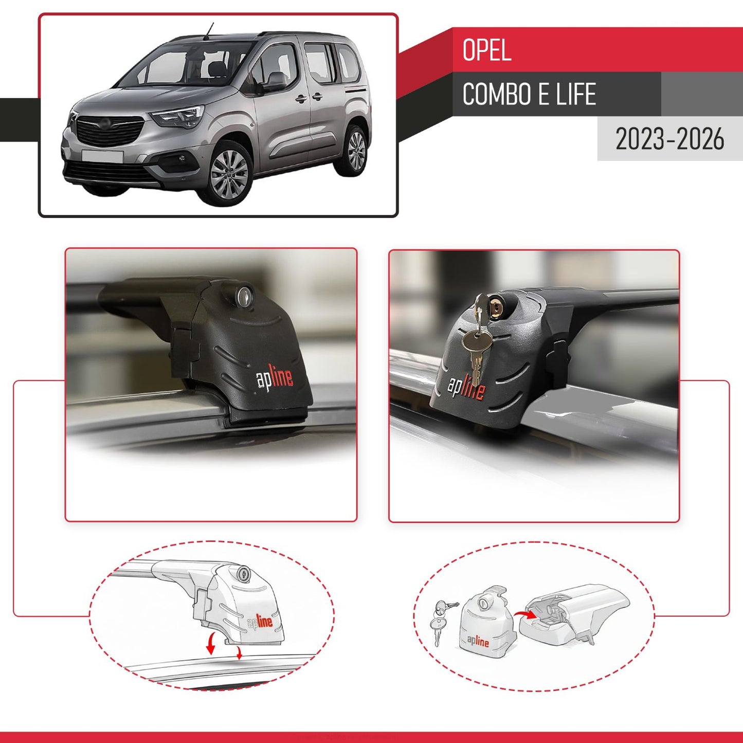 Compatible con Opel Combo E Life 2023-2025 ACE-2 Barras de Techo Auto Portaequipajes Barras Transversales Negro Aluminio 2 Barras