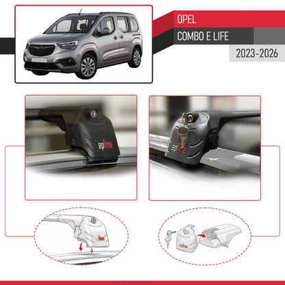 Compatible con Opel Combo E Life 2023-2025 ACE-2 Barras de Techo Auto Portaequipajes Barras Transversales Negro Aluminio 2 Barras