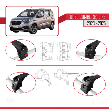 Compatible avec Opel Combo E Life 2023-2025 ACE-2 Barres de Toit Railing Porte-Bagages de Voiture Noir Aluminium 2 Barres