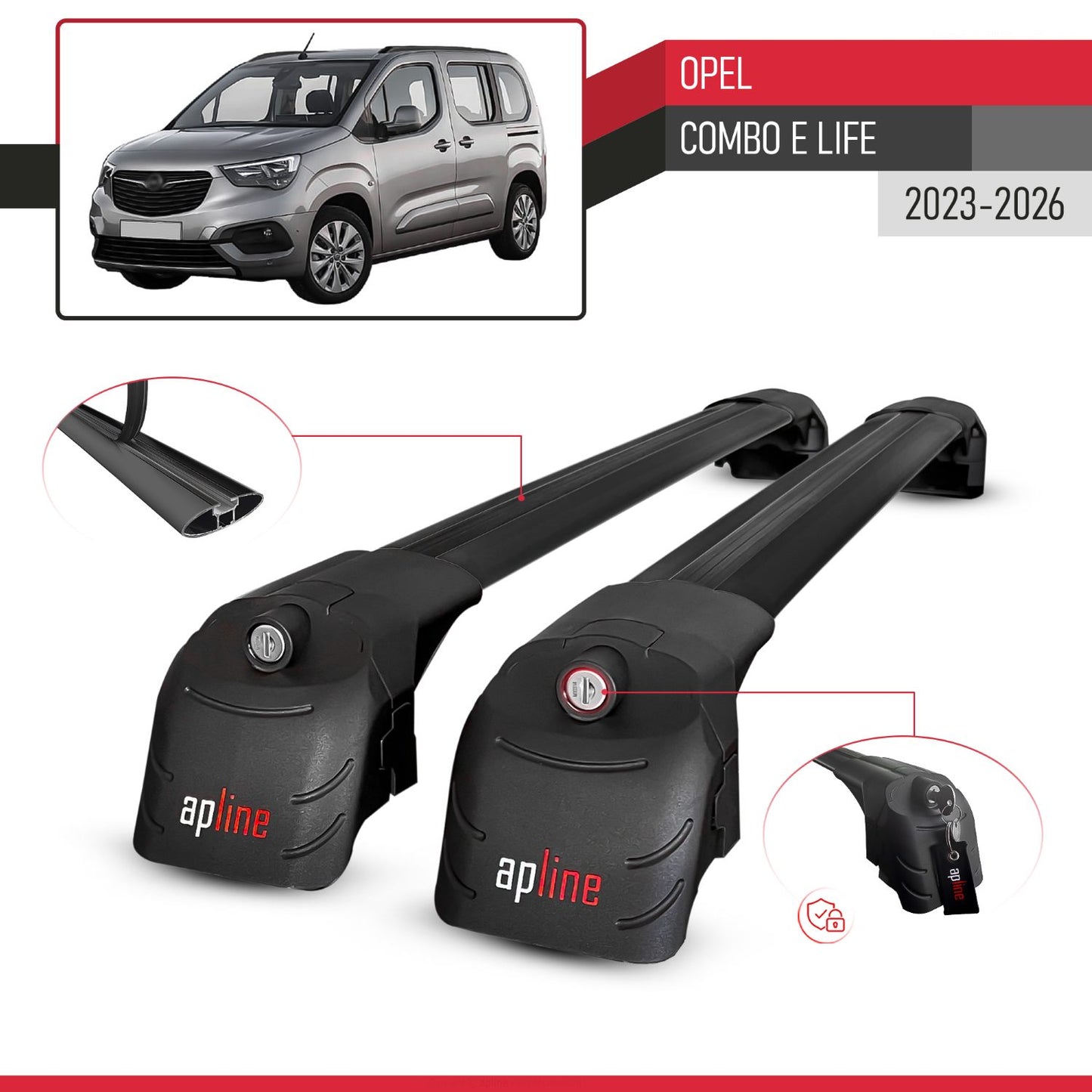 Compatible con Opel Combo E Life 2023-2025 ACE-2 Barras de Techo Auto Portaequipajes Barras Transversales Negro Aluminio 2 Barras