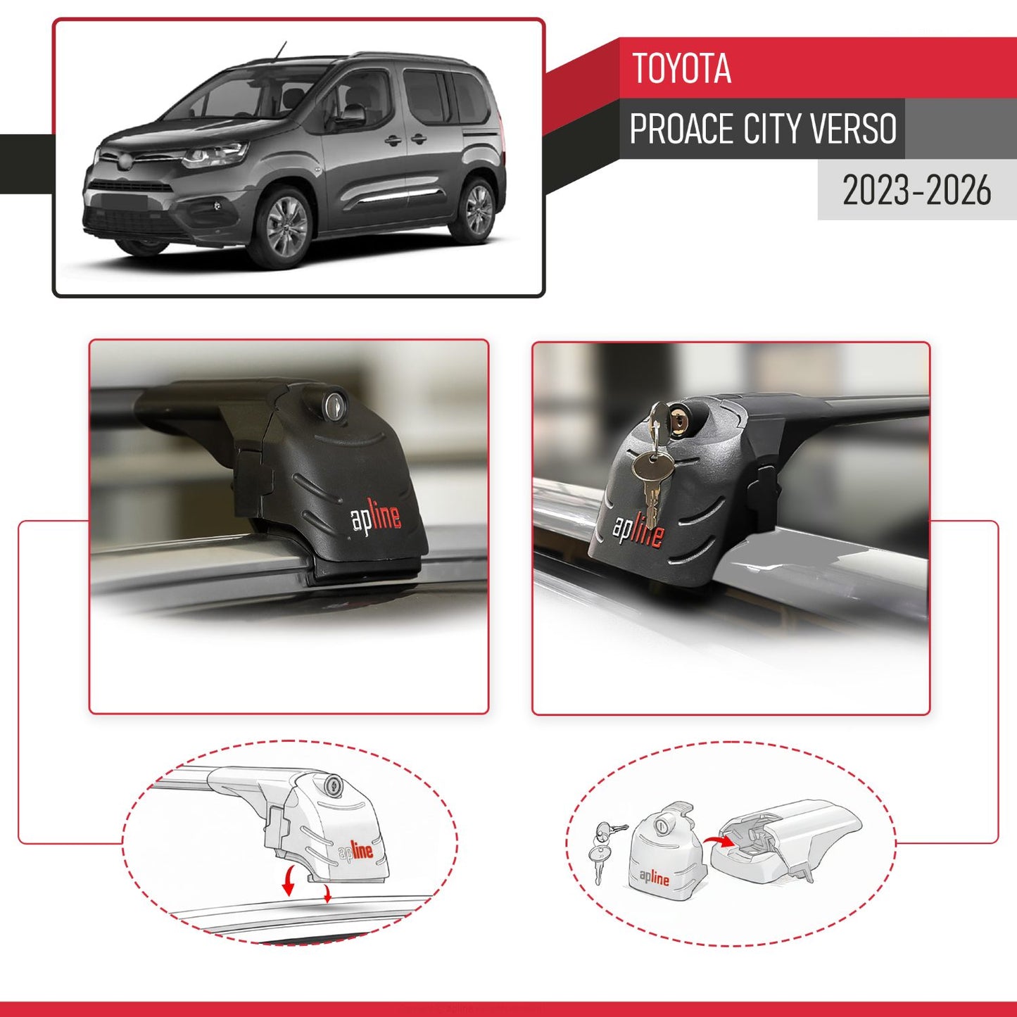 Compatible con Toyota Proace City Verso 2023-2025 ACE-2 Barras de Techo Auto Portaequipajes Barras Transversales Negro Aluminio 2 Barras