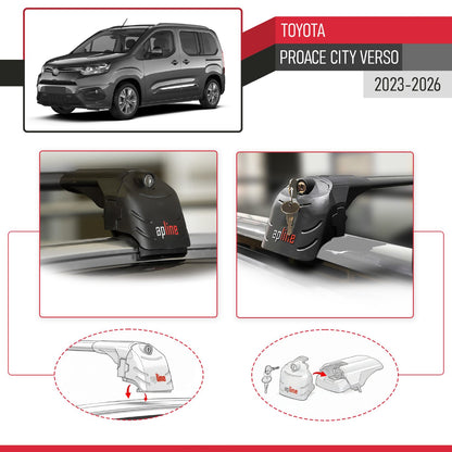 Compatible con Toyota Proace City Verso 2023-2025 ACE-2 Barras de Techo Auto Portaequipajes Barras Transversales Negro Aluminio 2 Barras
