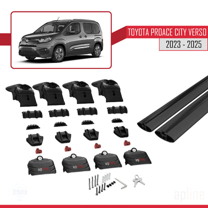 Compatible avec Toyota Proace City Verso 2023-2025 ACE-2 Barres de Toit Railing Porte-Bagages de Voiture Noir Aluminium 2 Barres