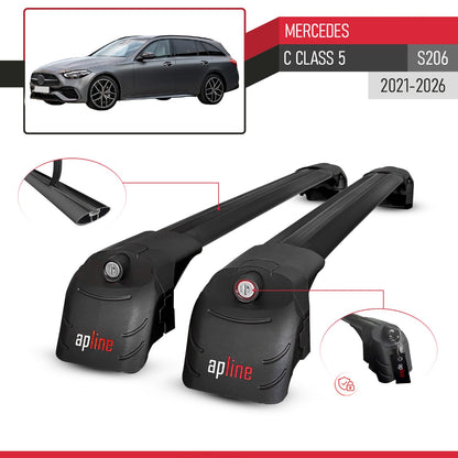 Compatible con Mercedes Clase C 5 (S206) 2022-2025 ACE-2 Barras de Techo Auto Portaequipajes Barras Transversales Negro Aluminio 2 Barras