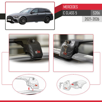 Compatible con Mercedes Clase C 5 (S206) 2022-2025 ACE-2 Barras de Techo Auto Portaequipajes Barras Transversales Negro Aluminio 2 Barras