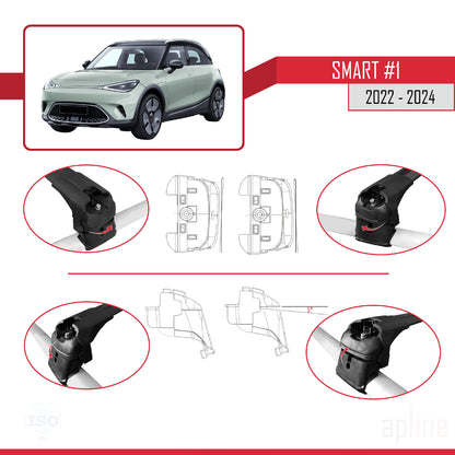 Compatible avec Smart #1 2022-2024 ACE-2 Barres de Toit Railing Porte-Bagages de Voiture Noir Aluminium 2 Barres