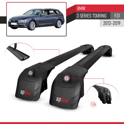 Compatible con BMW Serie 3 (F31) Touring 2012-2019 ACE-2 Barras de Techo Auto Portaequipajes Barras Transversales Negro Aluminio 2 Barras